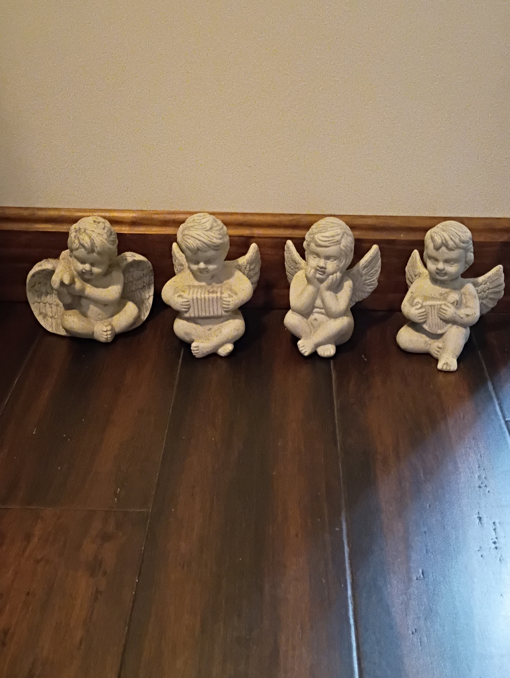 Set of 4 Stone Angel Figurines - Neutral Beige